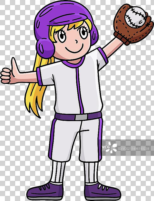 卡通棒球女孩投手挥手剪贴画图片素材