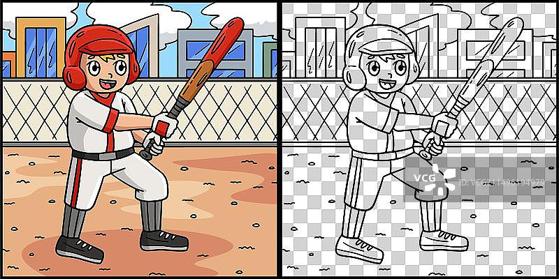 男孩玩棒球着色页图片素材