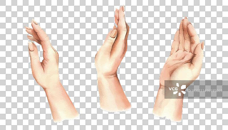 涂裸色指甲油的白人女性的手图片素材