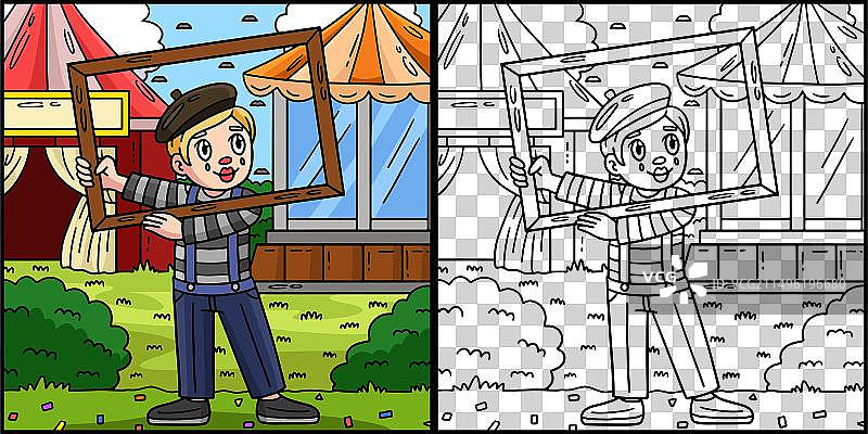 彩色马戏团哑剧填色页图片素材