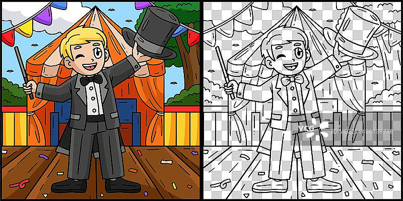 戴帽子和拿魔杖的马戏团魔术师图片素材