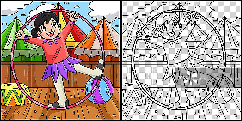 马戏团女性杂技演员涂色页图片素材