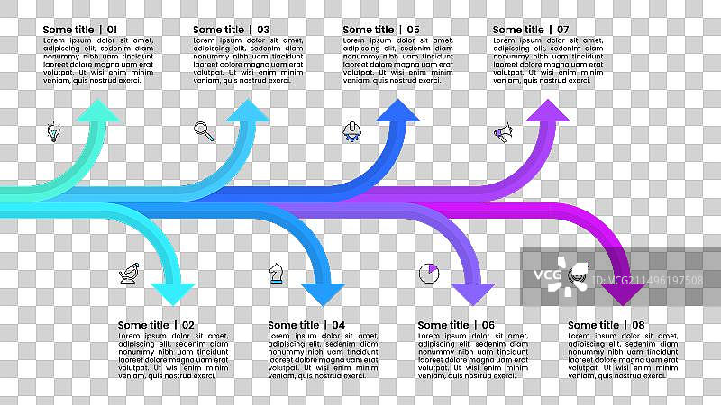 带有8个步骤的分支箭头信息图表模板图片素材