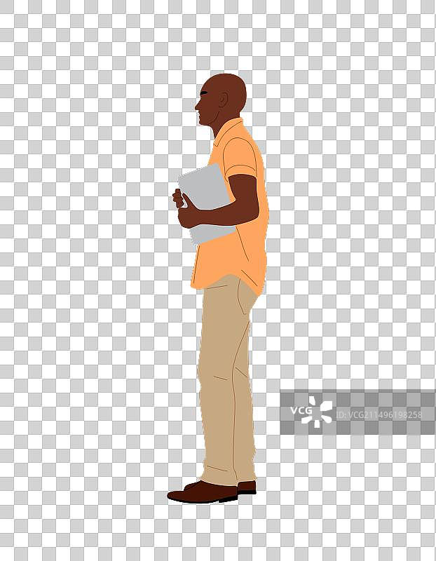 侧视站立，手持笔记本电脑的黑人商务男士图片素材