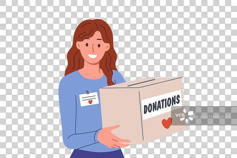 女志愿者拿着捐款箱募捐图片素材