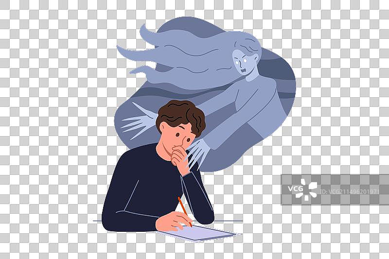 男人艺术家在电子设备上绘制女性怪物图片素材