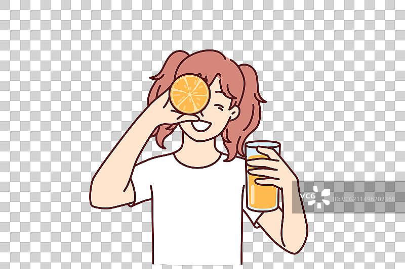 手捧橙汁的小女孩图片素材