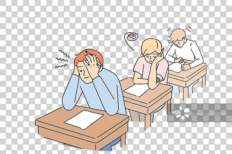 焦虑的学生在教室里参加考试图片素材