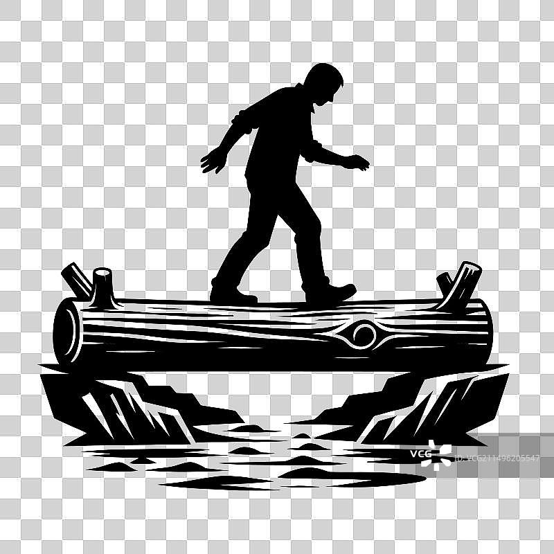 小心翼翼过木头的人剪影图片素材