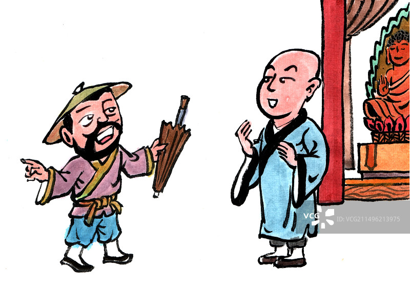 小和尚要远行，有人送上一把伞图片素材