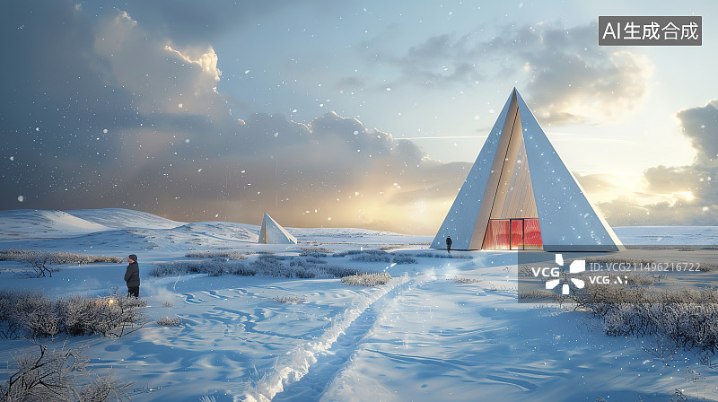 【AI数字艺术】雪地上的教堂图片素材