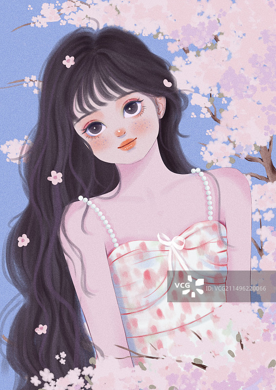 樱花少女原创插画图片素材