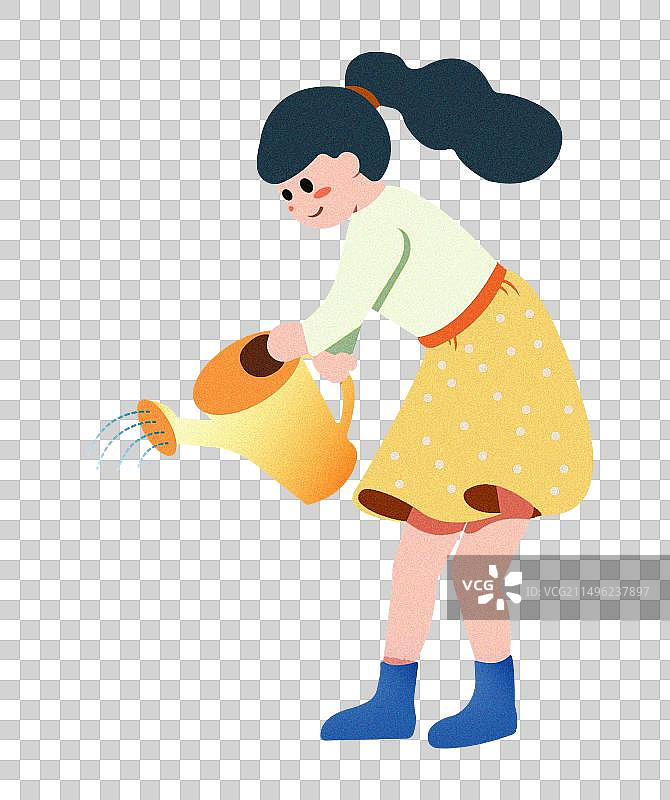 浇水的小女孩图片素材