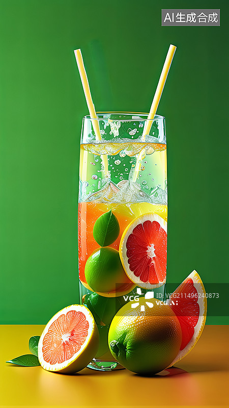 【AI数字艺术】清凉饮料西柚汁插画图片素材