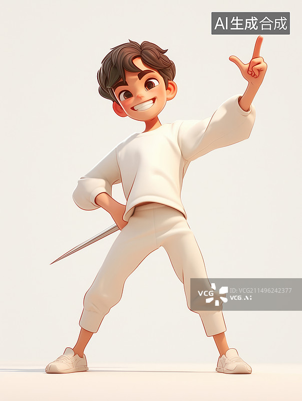 【AI数字艺术】男子击剑白色背景图片素材