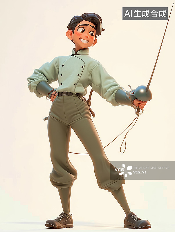 【AI数字艺术】男子击剑白色背景图片素材