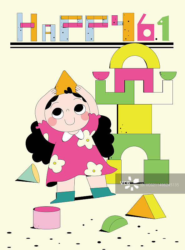 可爱的女孩在玩玩具积木图片素材
