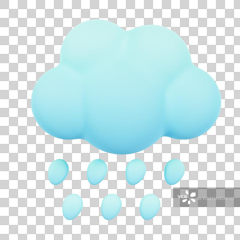 3D立体下雨天气云和雨滴元素图片素材