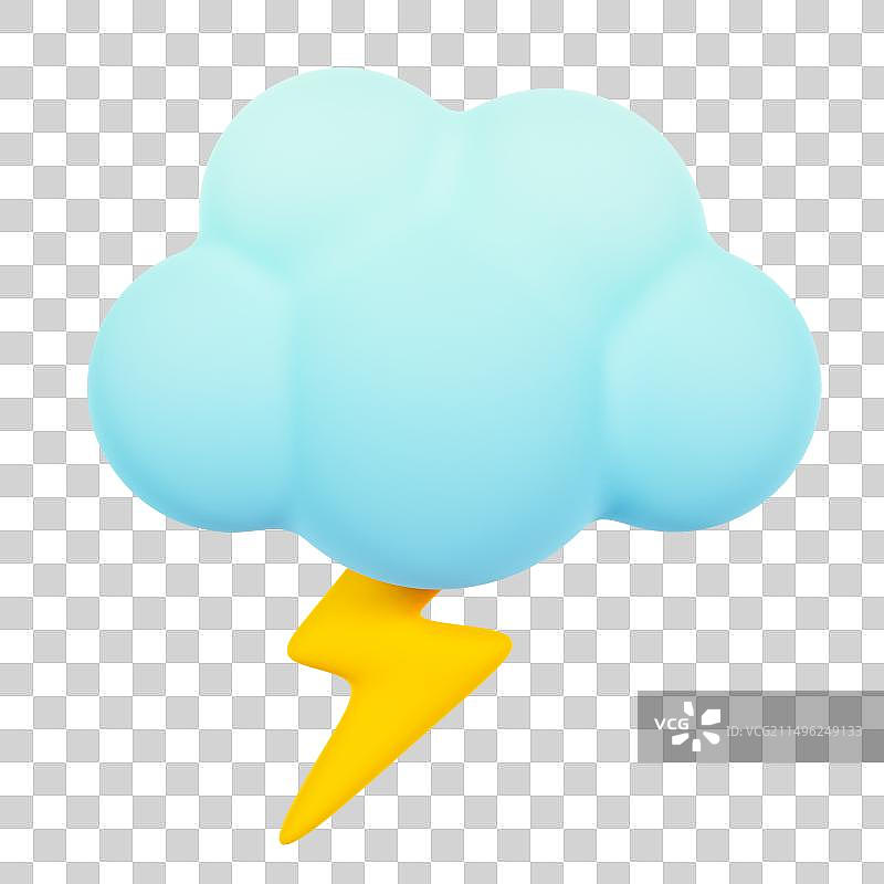 3D立体云和闪电雷阵雨天气元素图片素材