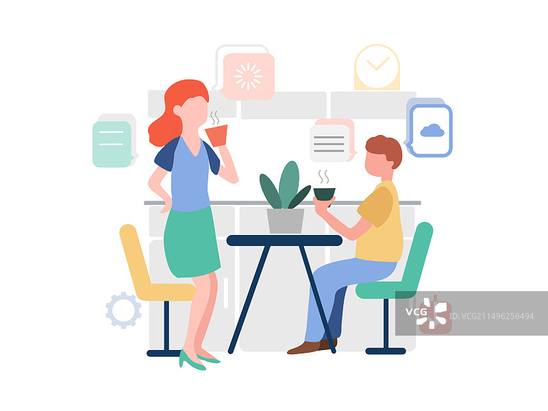 办公室茶水间工作休息时间聊天扁平插画图片素材