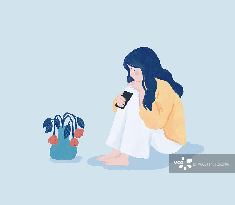 一个看着凋谢的玫瑰花哭泣的女孩图片素材