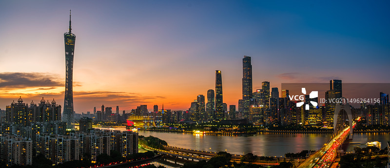 中国广东广州城市日落风光全景图图片素材