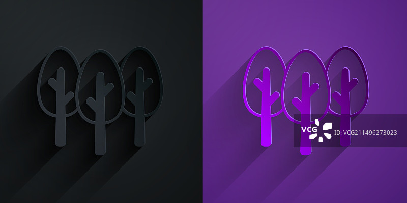 剪纸树图标，黑色和紫色背景图片素材