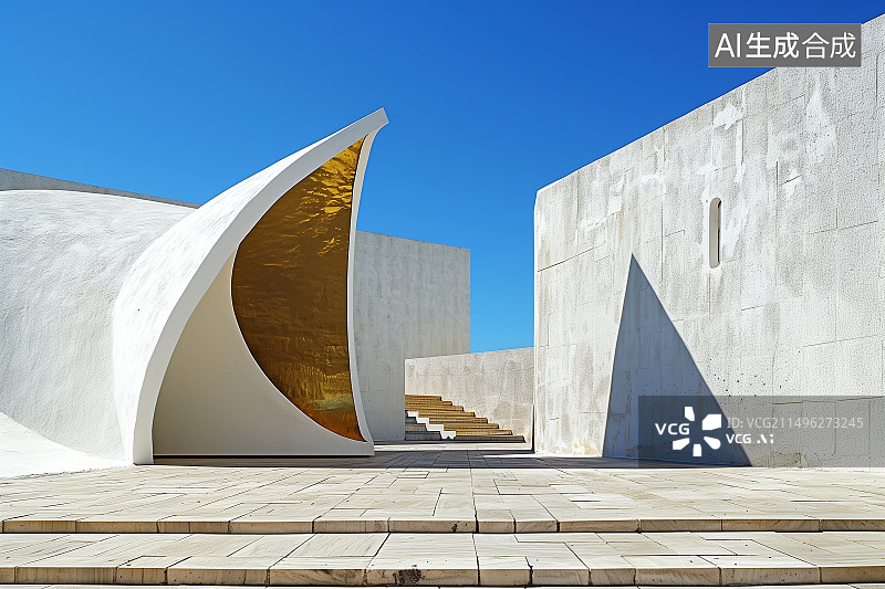 【AI数字艺术】现代人造建筑大量留白空场景广场展台图片素材