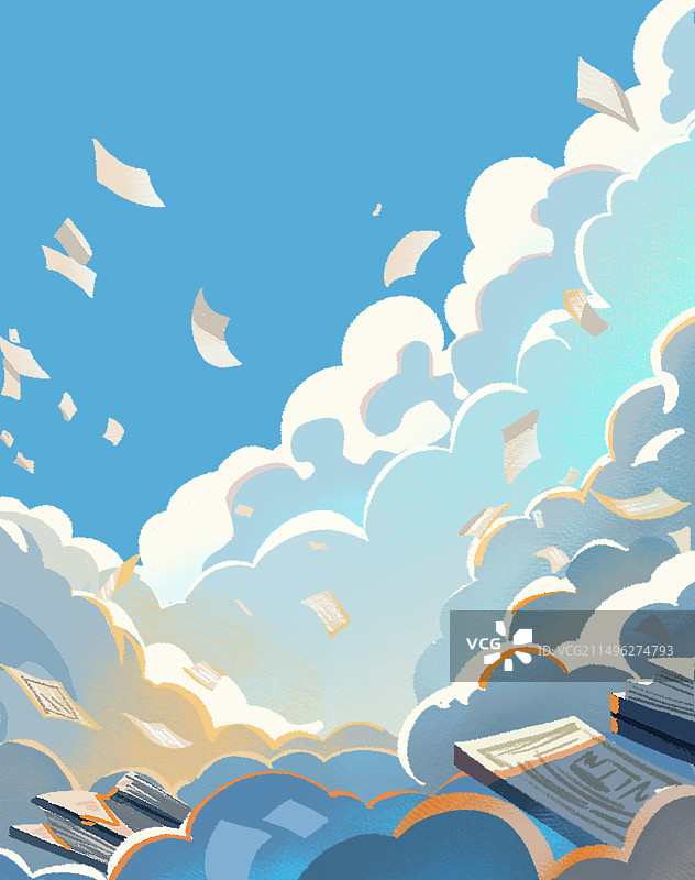 天空中的书海考卷满天飞图片素材