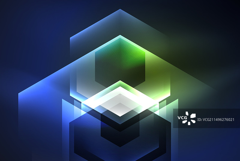 深蓝色背景上的电蓝色几何发光形状图片素材