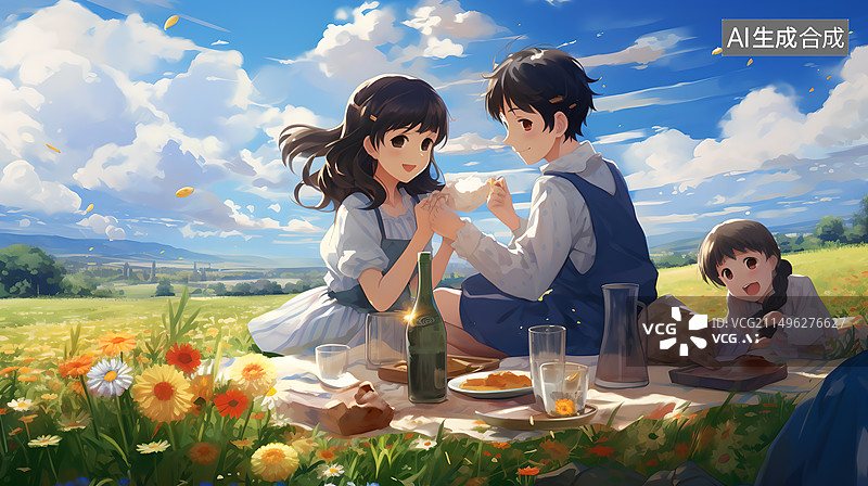 【AI数字艺术】一群人在户外野餐图片素材