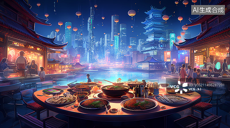 【AI数字艺术】城市火锅之夜图片素材