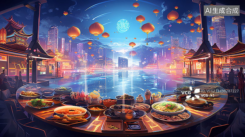【AI数字艺术】城市火锅之夜图片素材