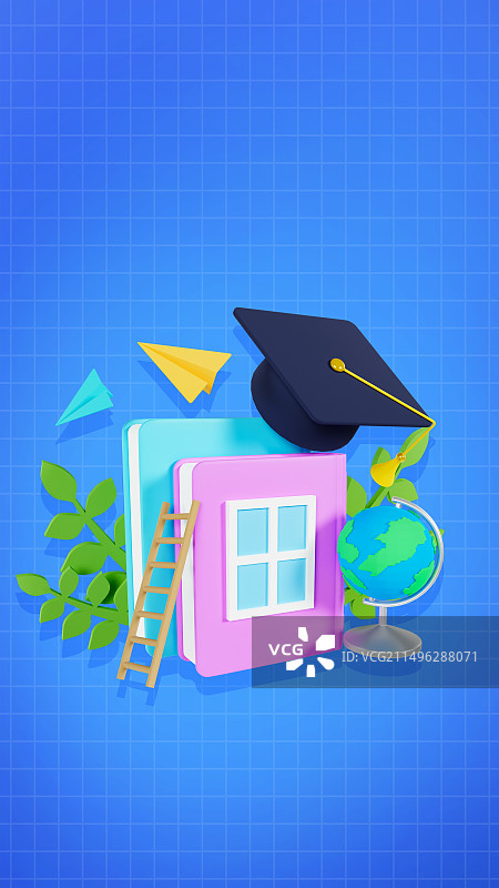 3D渲染的世界读书日开学季毕业季高考海报模板背景图片素材