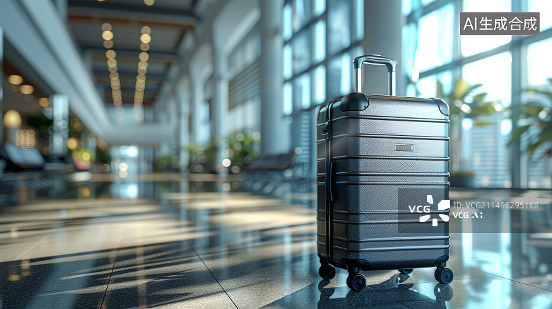 【AI数字艺术】机场候机室登机口的行李箱，旅游商务差旅概念图片素材