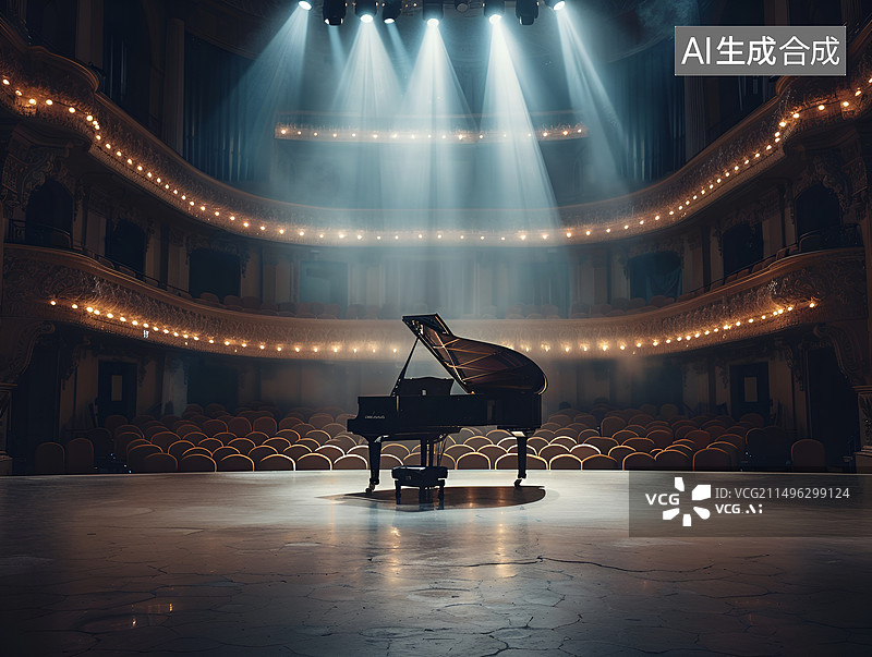 【AI数字艺术】剧场中央的钢琴图片素材
