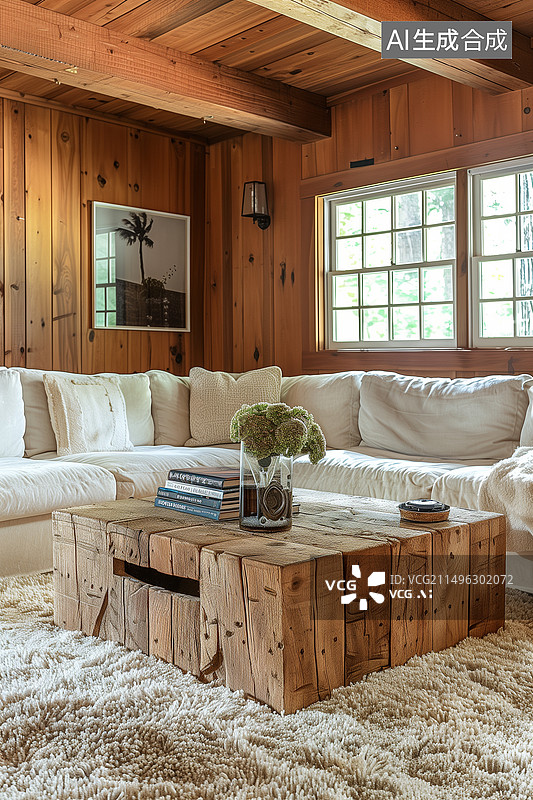 【AI数字艺术】美式乡村田园风格客厅起居室装饰装修场景图片素材