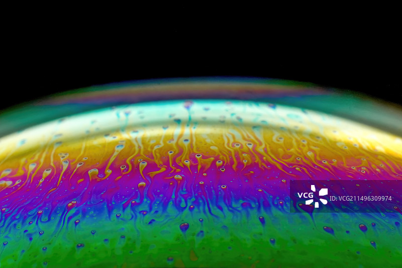 微距镜头下的肥皂泡，一片色彩斑斓图片素材