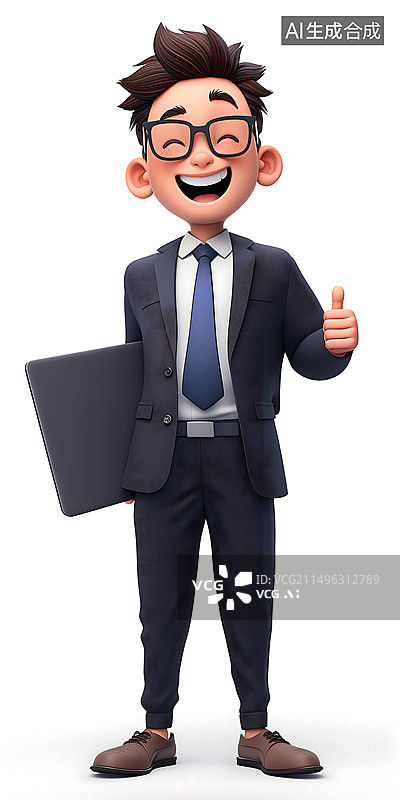 【AI数字艺术】3D卡通男生拿着电脑办公图片素材