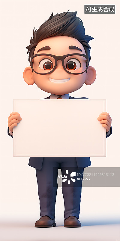 【AI数字艺术】白色背景下举着空白标语牌的商人的肖像图片素材