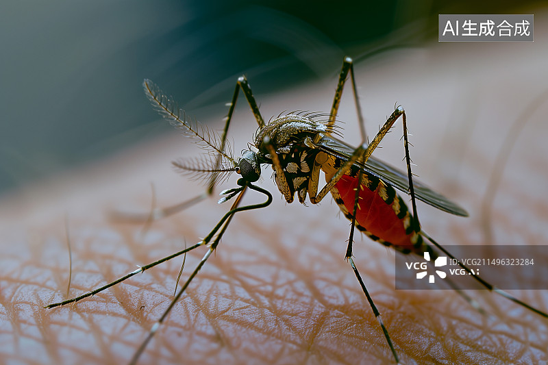 【AI数字艺术】正在吸血的花斑蚊图片素材
