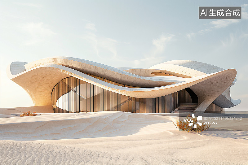 【AI数字艺术】沙漠里的现代建筑图片素材