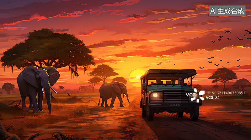 【AI数字艺术】非洲草原日落图片素材