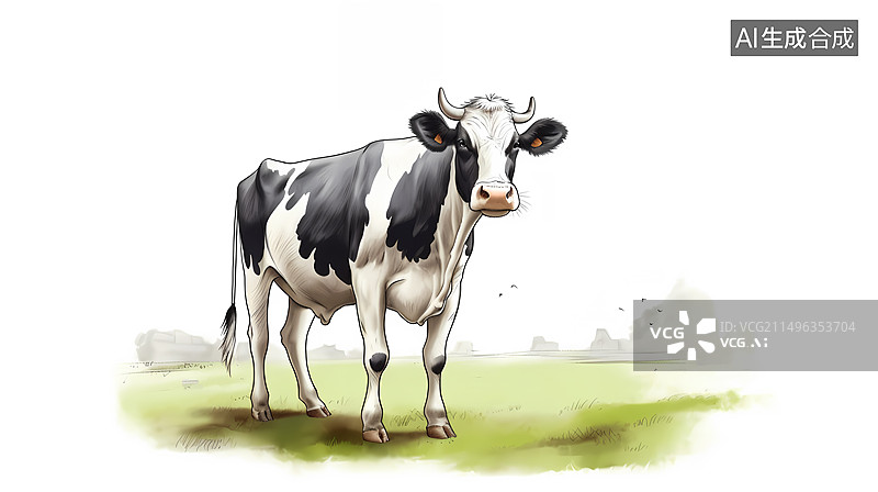 【AI数字艺术】乡村宁静的奶牛插画图片素材