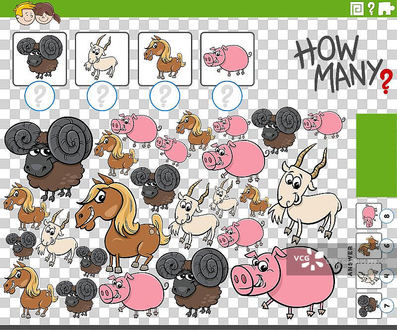 卡通农场动物活动有多少？图片素材