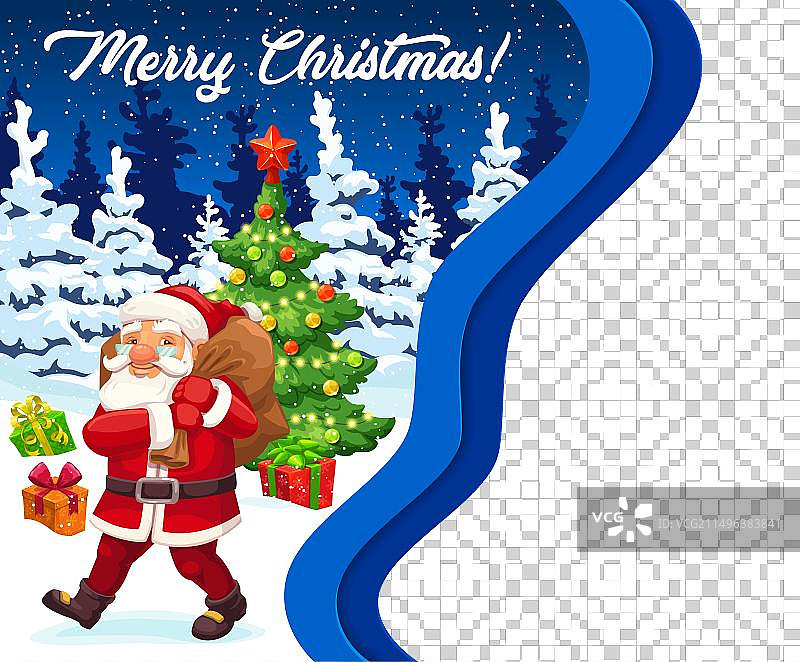 圣诞老人与礼物的圣诞剪纸贺卡图片素材