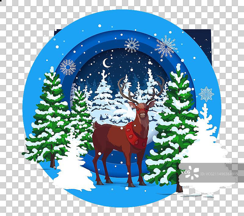 冬季森林圣诞剪纸卡通鹿图片素材