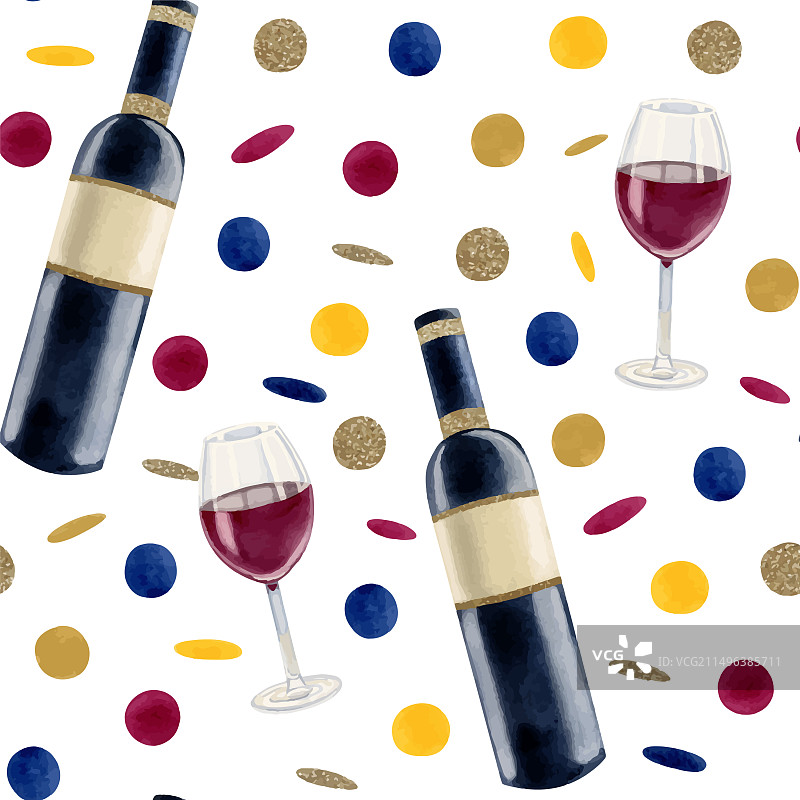 红酒瓶酒杯纸屑无缝图案图片素材