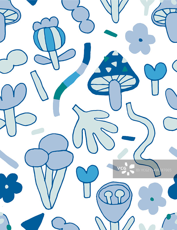 白色背景蘑菇无缝图案图片素材