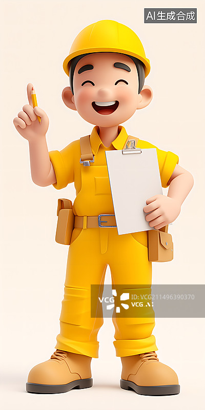 【AI数字艺术】3D卡通建筑工程师图片素材